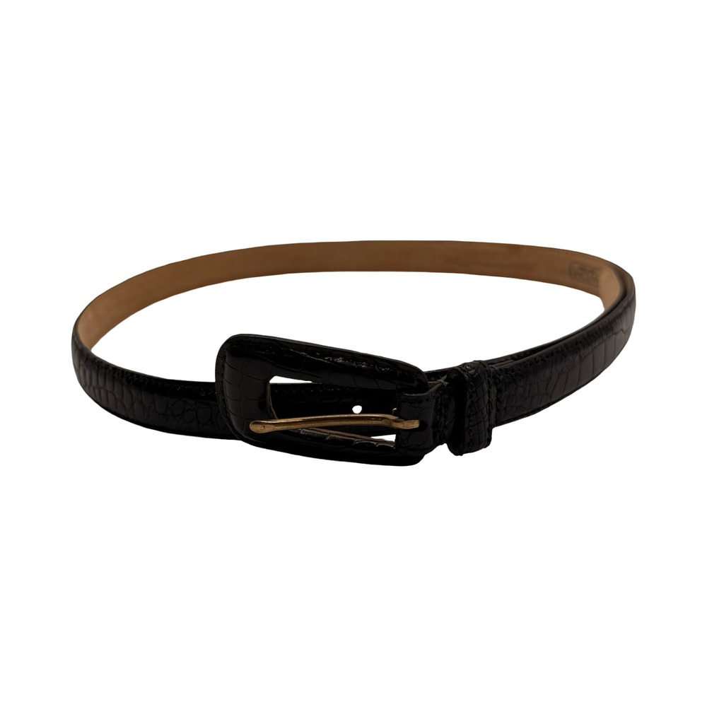 WCM New York Black Genuine American Alligator Leather Skinny Belt Size L USA